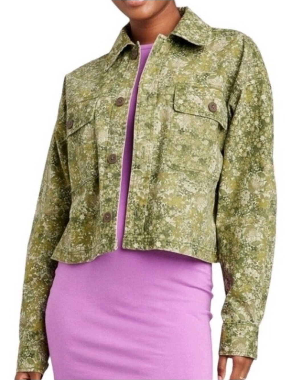 Wild Fable Floral Camo Oversized Cropped Button-Front Jacket